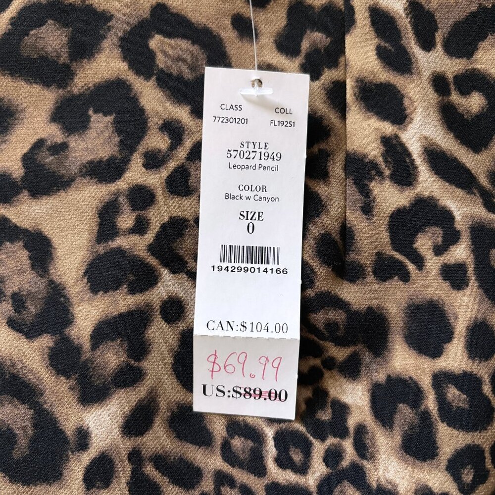 NWT White House Black Market Leopard Pencil Skirt Womens Size 0 Animal Print 90s - Picture 5 of 16